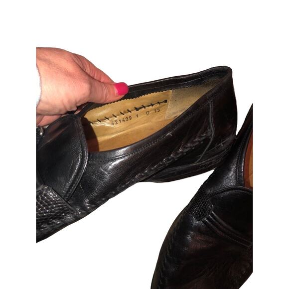 Santoni Bit Loafer Black Calf Leather Size 13 D Made In Italy Slip On Moc Stitch - Picture 5 of 12